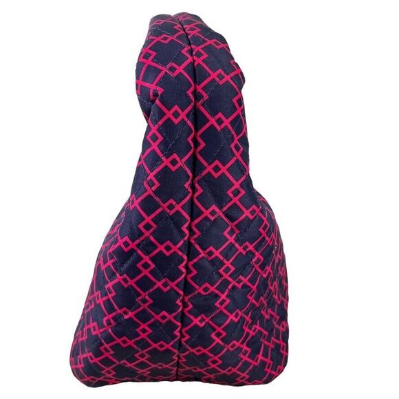 Tupperware Womens Quilted Hobo Handbag Lunch Tote Lunchbox Bag Travel Navy Pink - Picture 10 of 14